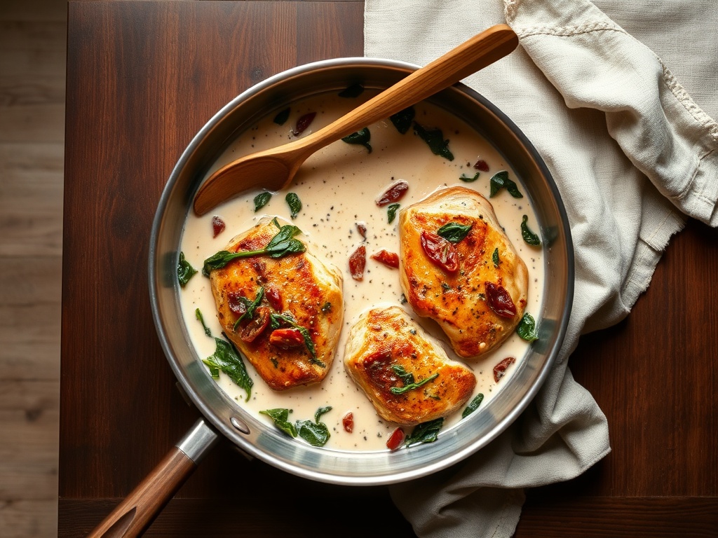 Creamy Chicken Skillet with Spinach and Sun-Dried Tomatoes