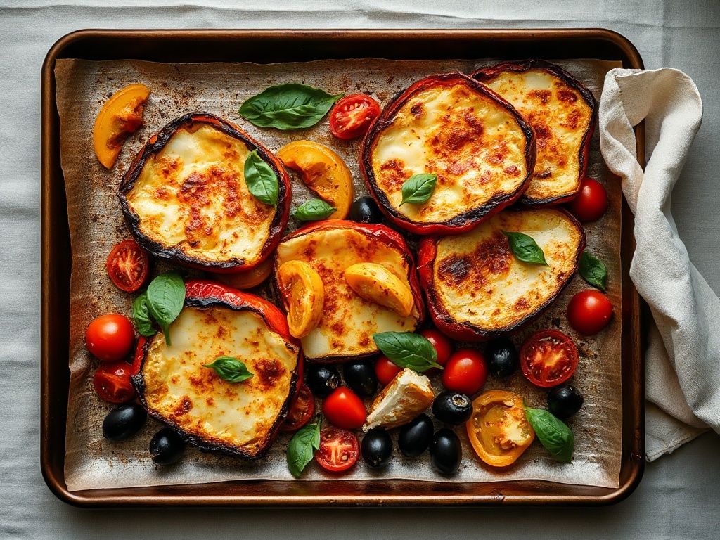 Halloumi Tray Bake with Peppers, Tomatoes and Olives