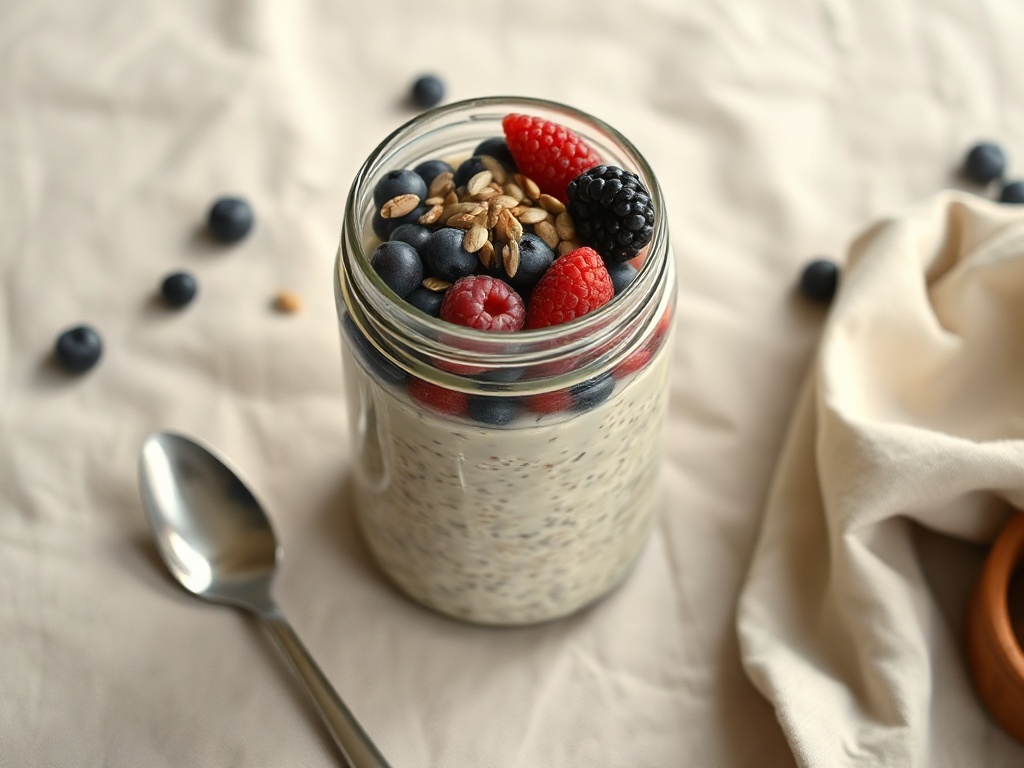 Overnight Oats with Berries and Toasted Seeds