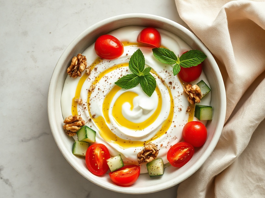 Savory Greek Yogurt Bowls with Cucumber and Walnuts