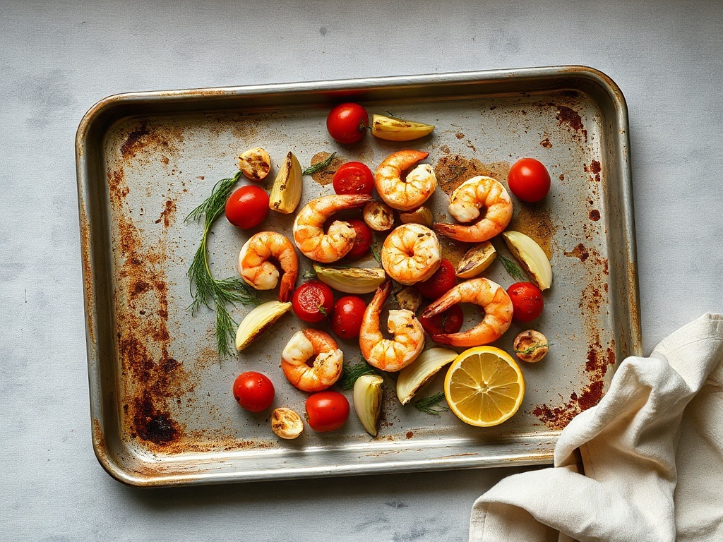 Roasted Shrimp and Fennel Tray with Burst Tomatoes