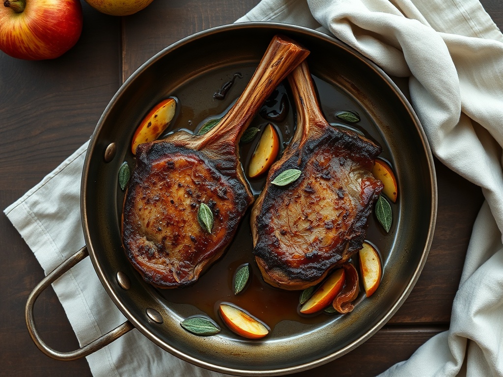 Skillet Pork Chops with Apples and Sage